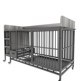 Large pet cage with storage rack, drawers with stainless steel food and water basin, made of iron frame and MDF material, sturdy, exquisite